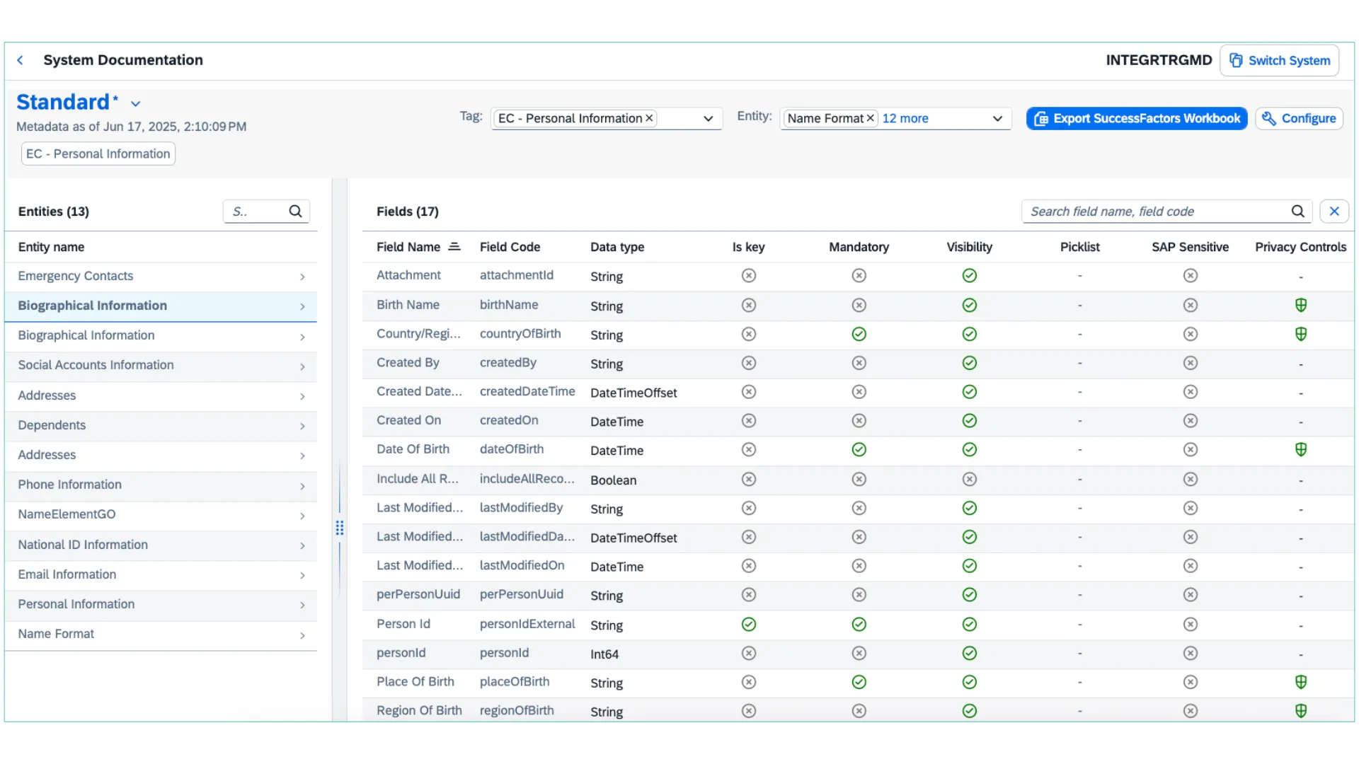 INTEGRTR System Documentation erfasst SAP-SuccessFactors-Konfiguration und RBP-Änderungen