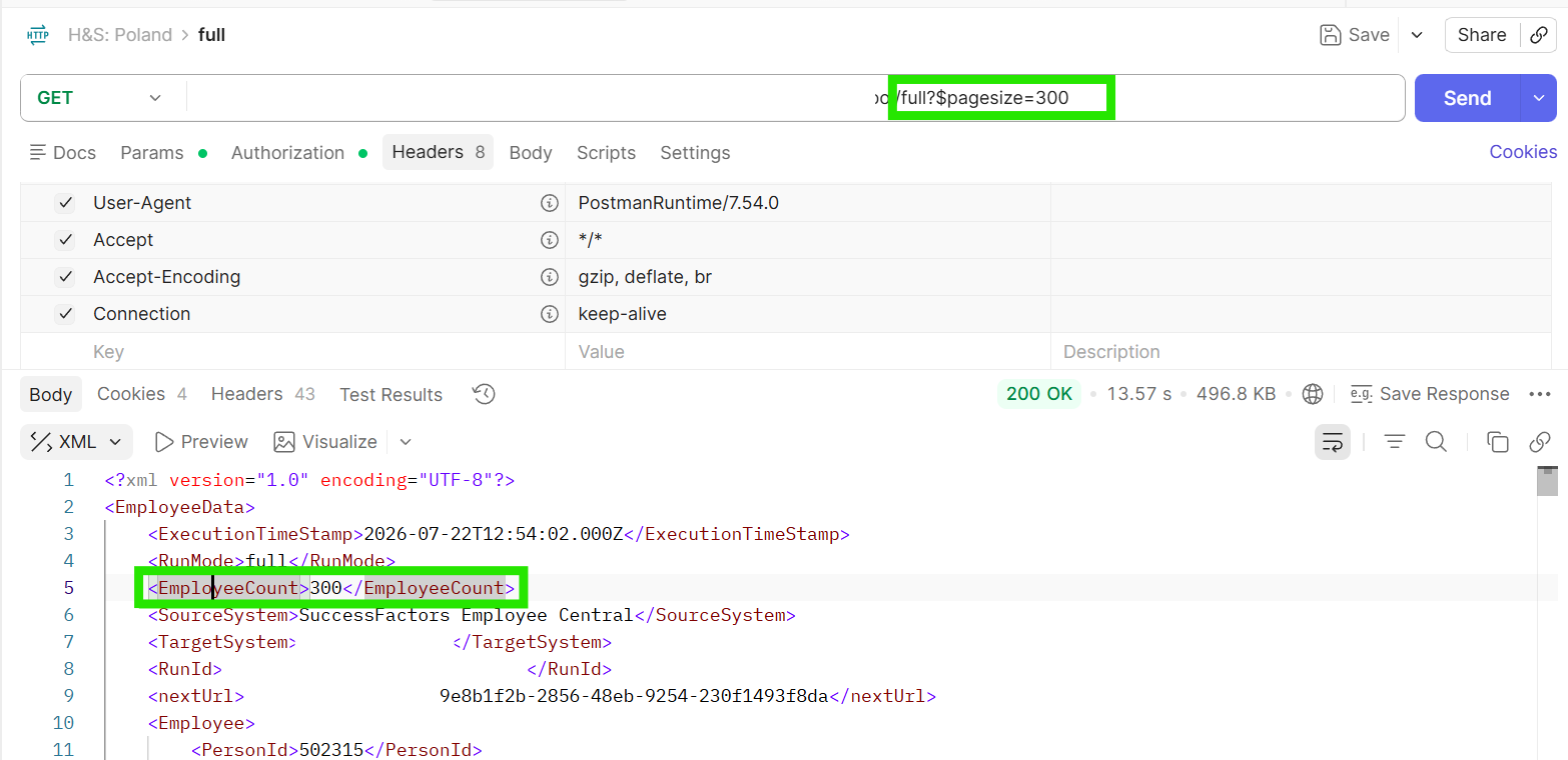 Example request with $pagesize parameter