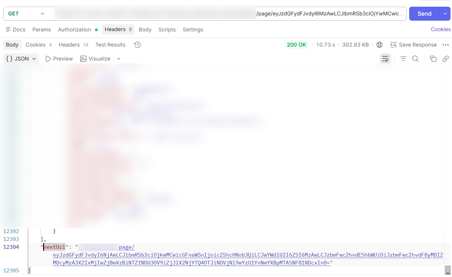 Final response payload with the generated Next Page URL