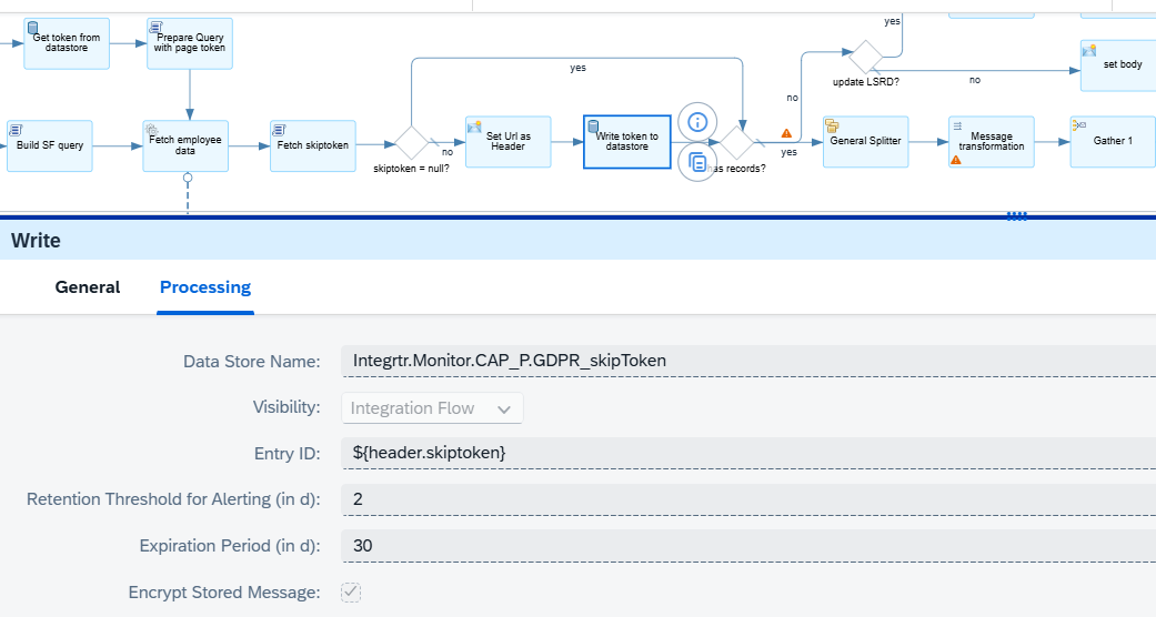 Skip token stored in the Data Store and surfaced as nextUrl