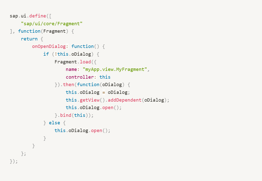 SAPUI5 Fragments: Controller Code