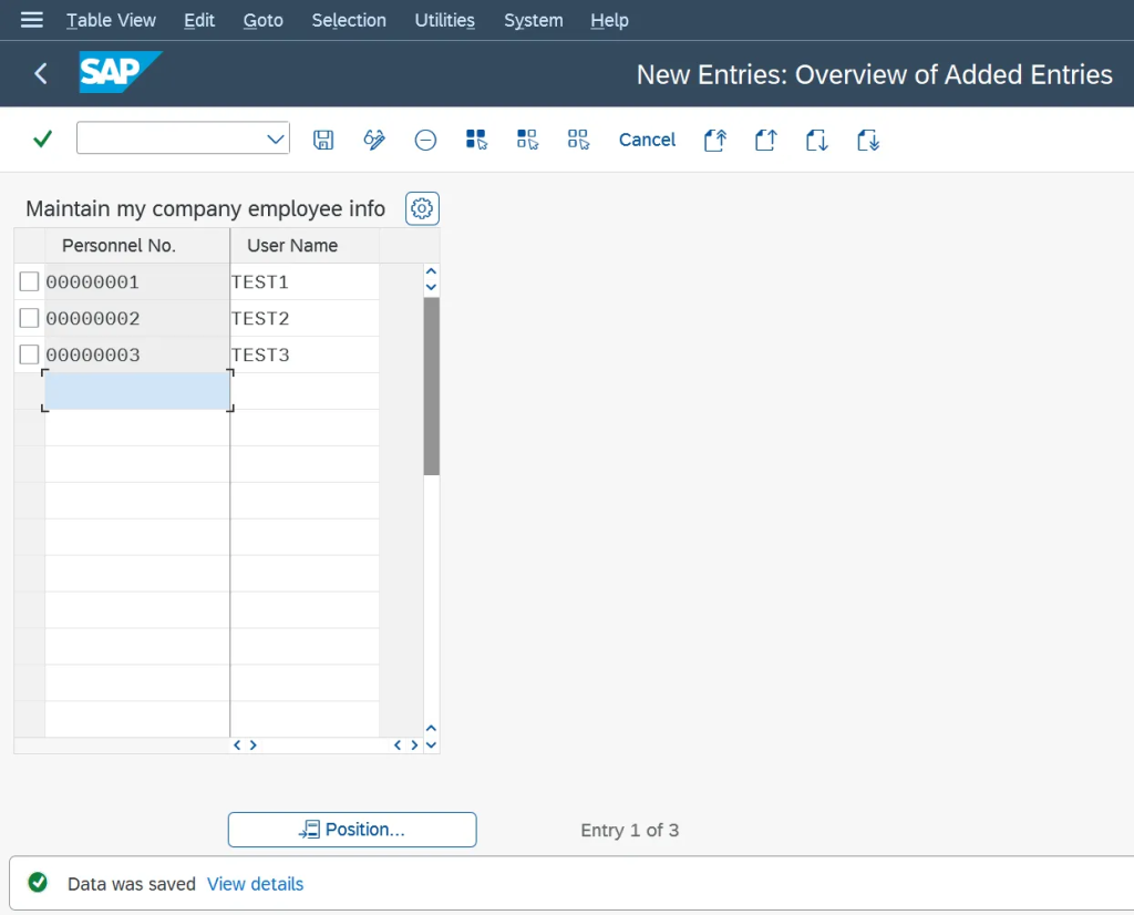 Add Custom Node in SPRO: Add some test entries to ensure it's working.